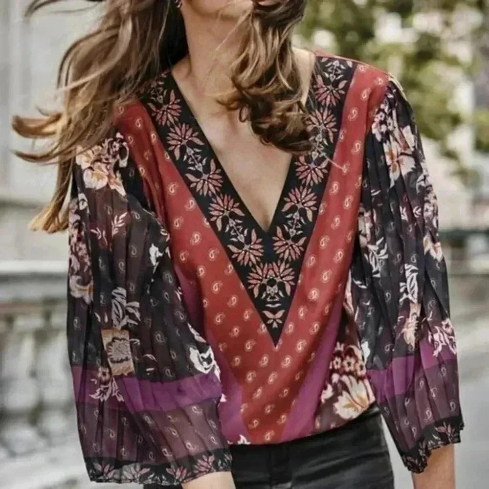 White House black market LS mixed print blouse